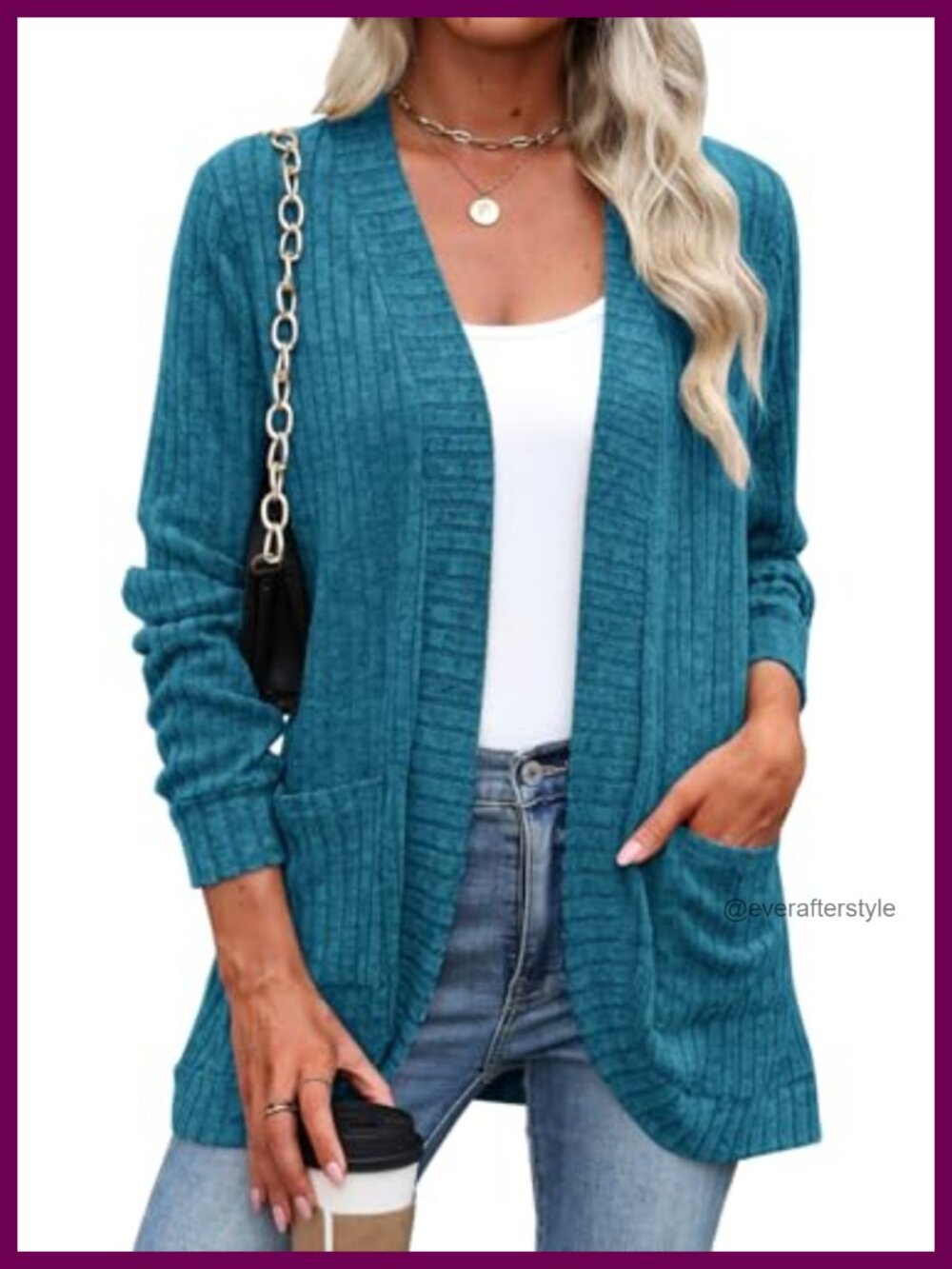 Womens Lightweight Open Front Cardigan Sweater with Pockets
